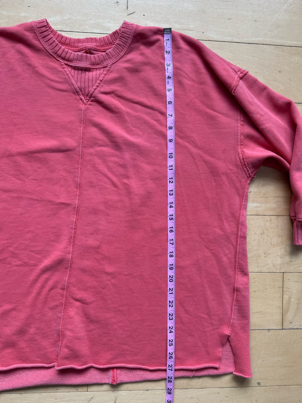 Oversized Aerie Crewneck Sweatshirt, Sz Medium cropped 3/4 sleeve raw edge - Picture 9 of 11